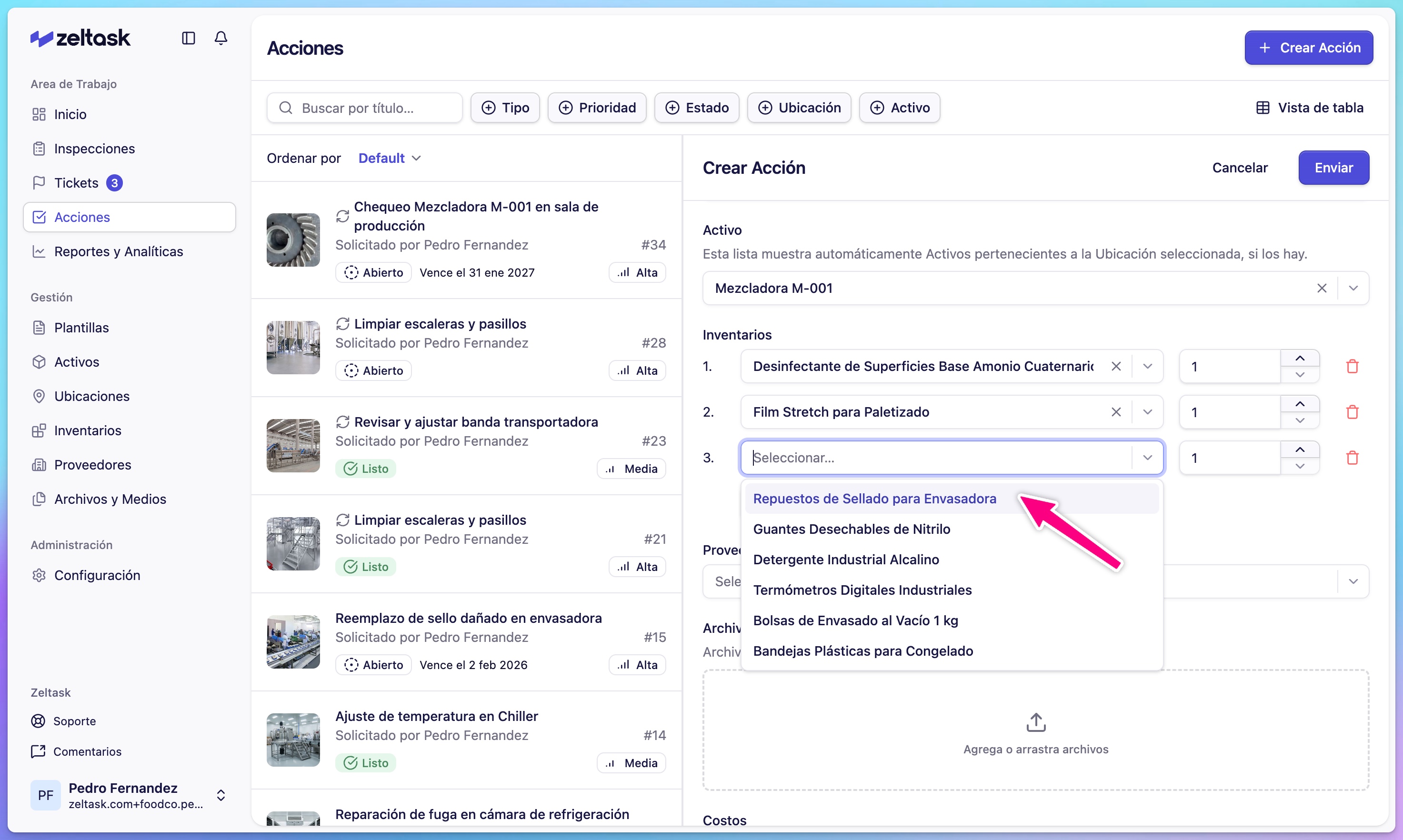 Inventory section with parts added